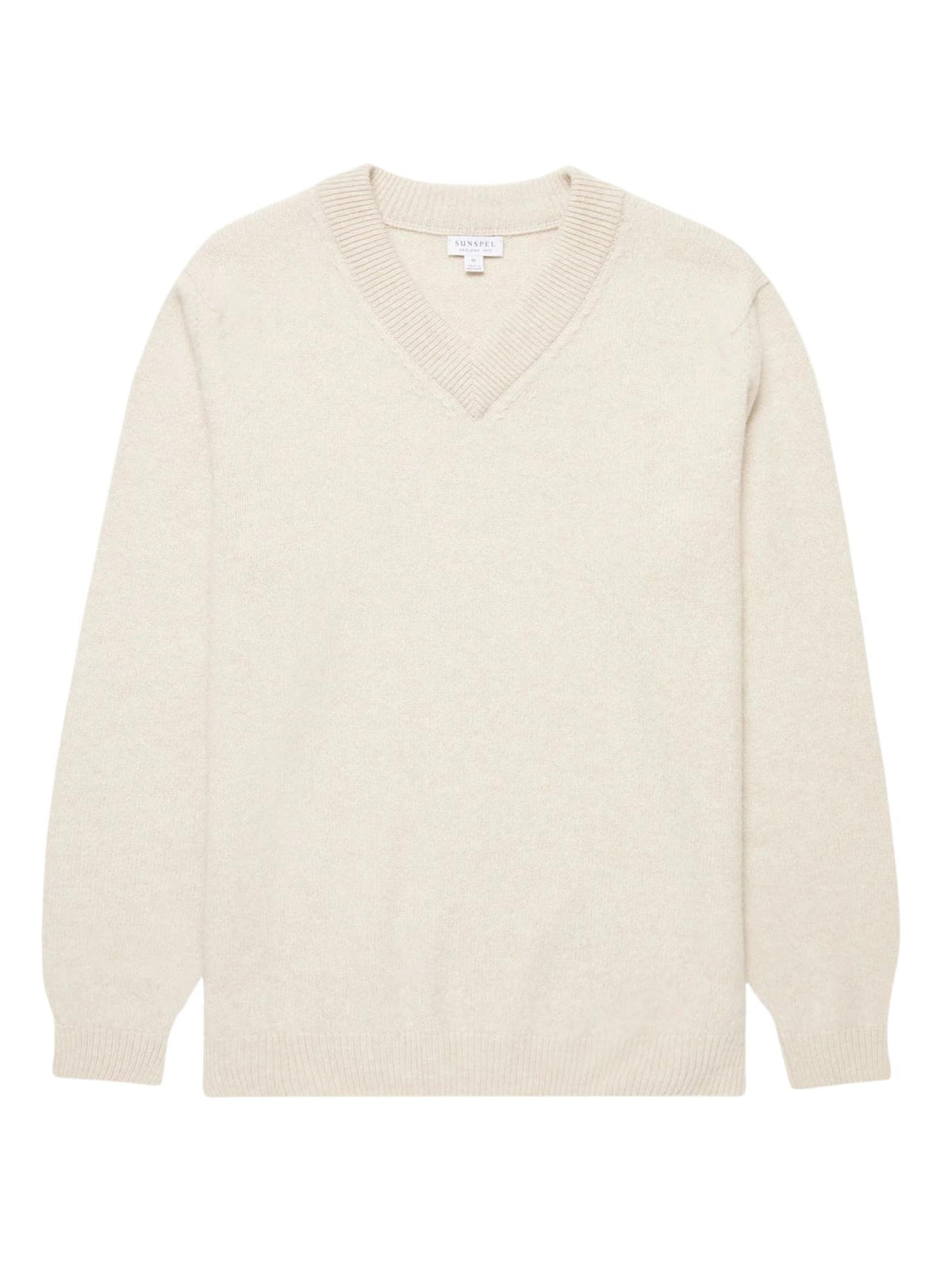 Ljusbeige V-hals Lammullströja - Sunspel