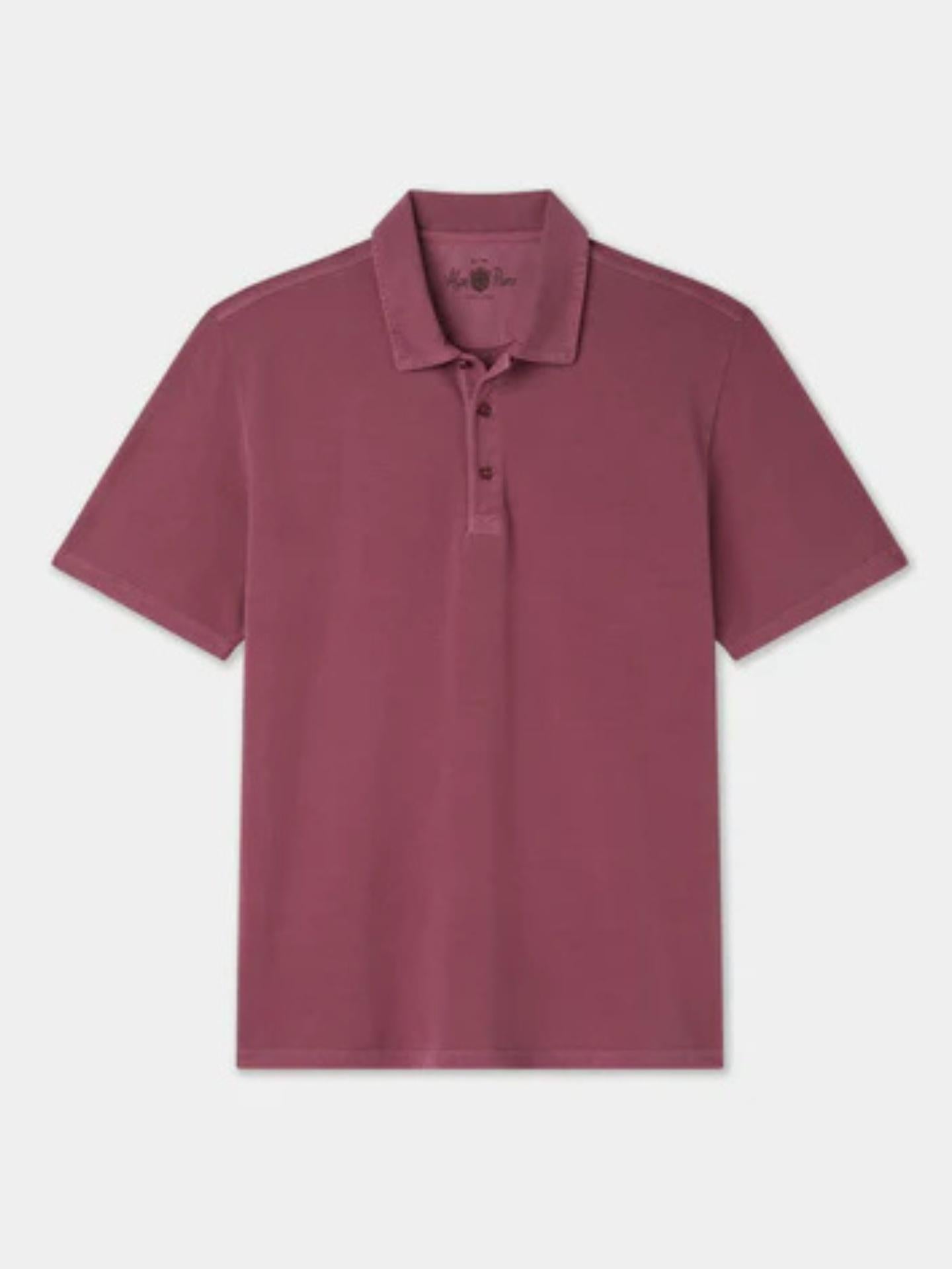 Vinröd Garment Washed Pikétröja - Alan Paine