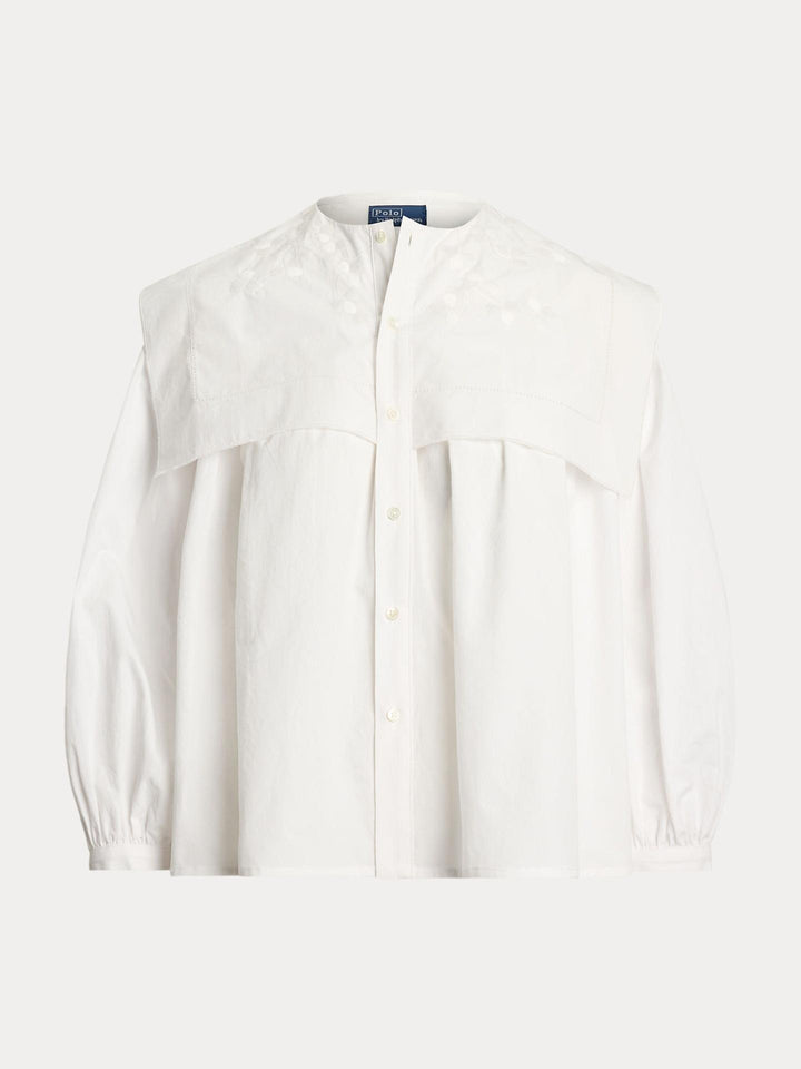 Vit Broderad Poplinskjorta med Bib - Polo Ralph Lauren