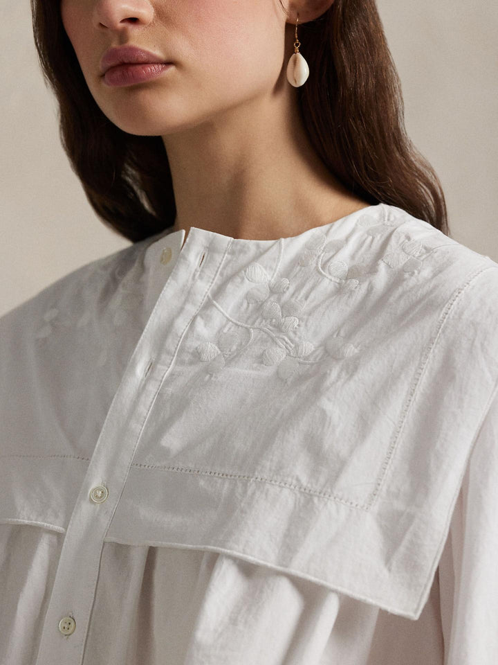 Vit Broderad Poplinskjorta med Bib - Polo Ralph Lauren