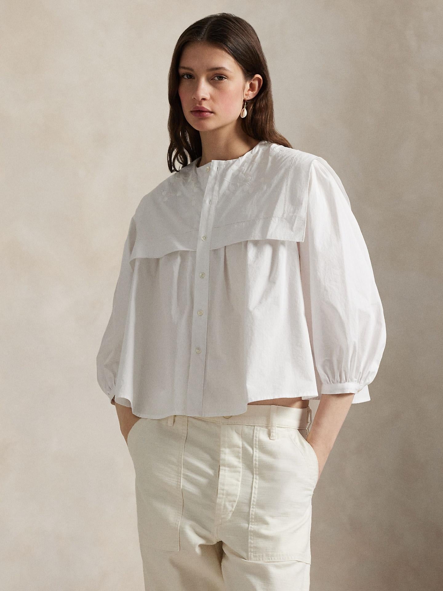 Vit Broderad Poplinskjorta med Bib - Polo Ralph Lauren