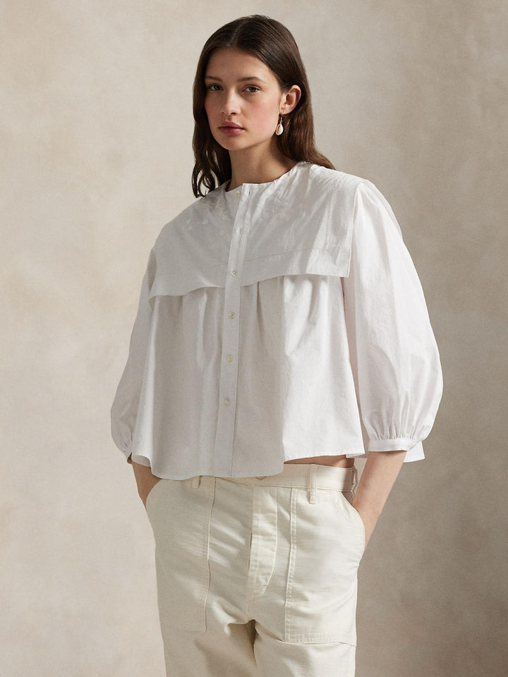 Vit Broderad Poplinskjorta med Bib - Polo Ralph Lauren