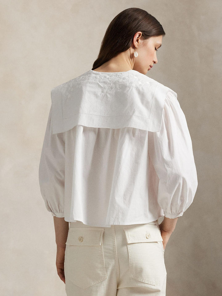 Vit Broderad Poplinskjorta med Bib - Polo Ralph Lauren