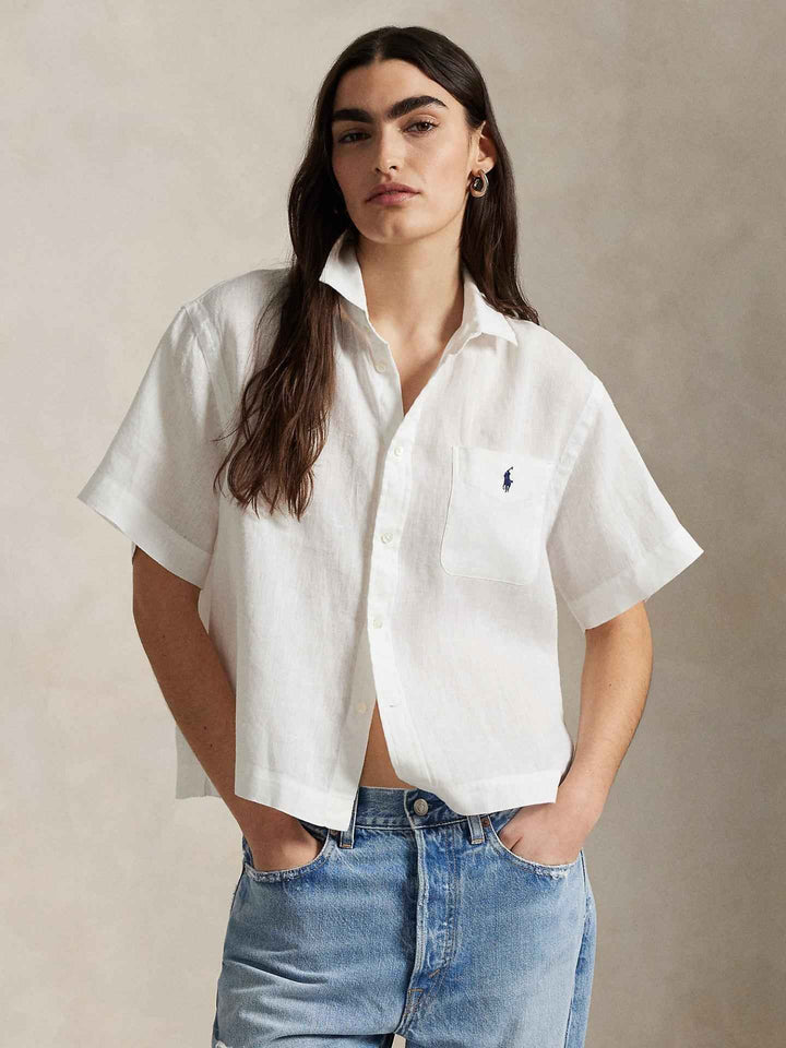 Vit Oversize Linneskjorta, Kort ärm