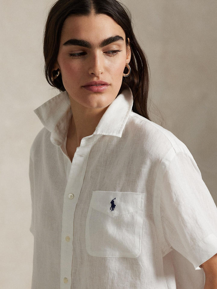 Vit Oversize Linneskjorta, Kort ärm - Polo Ralph Lauren