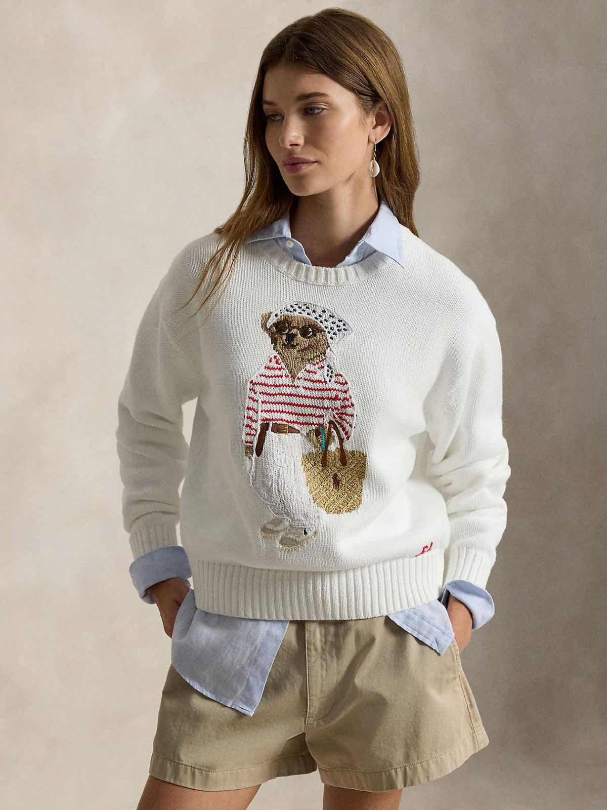 Vit Polo Bear Stickad Bomullströja - Polo Ralph Lauren