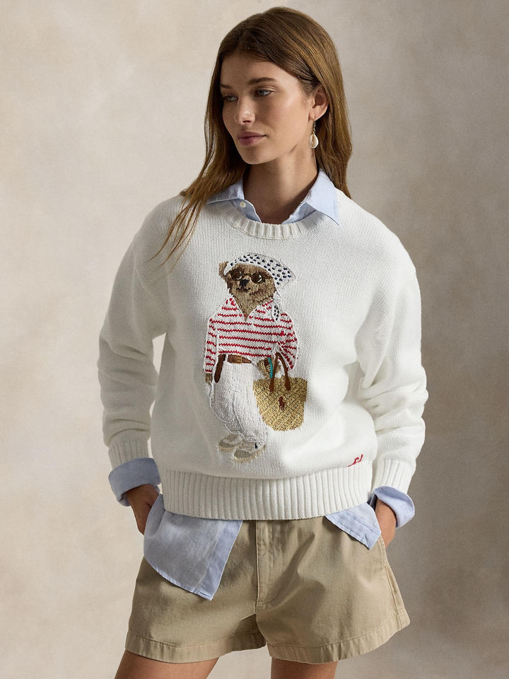 Vit Polo Bear Stickad Bomullströja - Polo Ralph Lauren