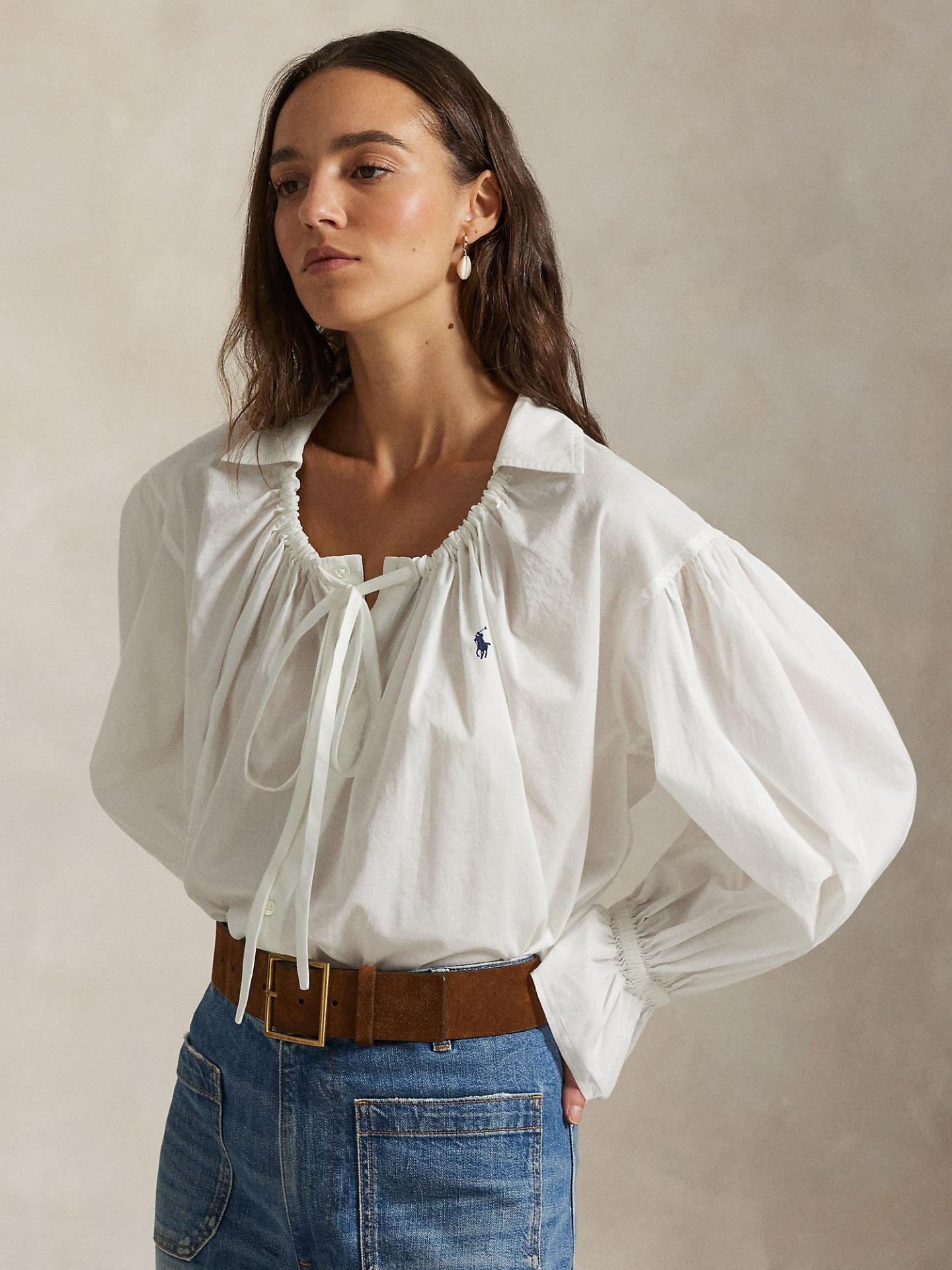 Vit Puffig Blus med Knytband - Polo Ralph Lauren