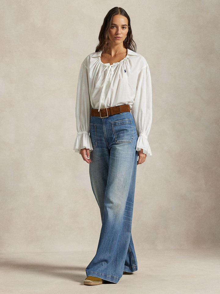 Vit Puffig Blus med Knytband - Polo Ralph Lauren