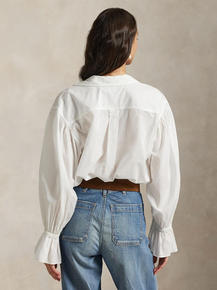 Vit Puffig Blus med Knytband - Polo Ralph Lauren