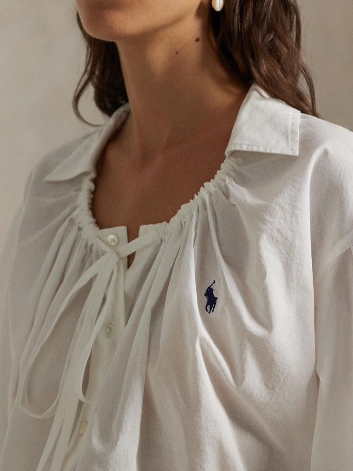 Vit Puffig Blus med Knytband - Polo Ralph Lauren