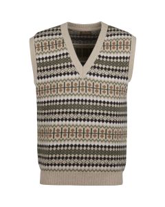 Beige Fair Isle Stickad Slipover