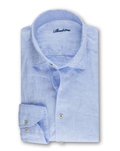 Ljusblå Stenströms slimline linneskjorta med semi cut away krage och enkel manschett